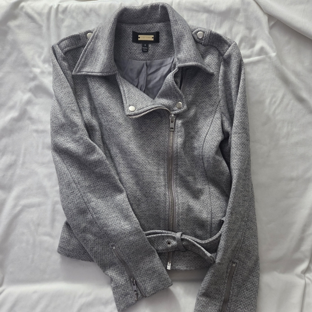 Greylin Grey Boucle Knit Moto Jacket S